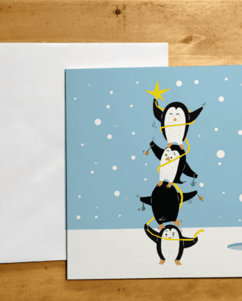 Christmas Tree Penguins Christmas card Square Recycled Greetings Xmas