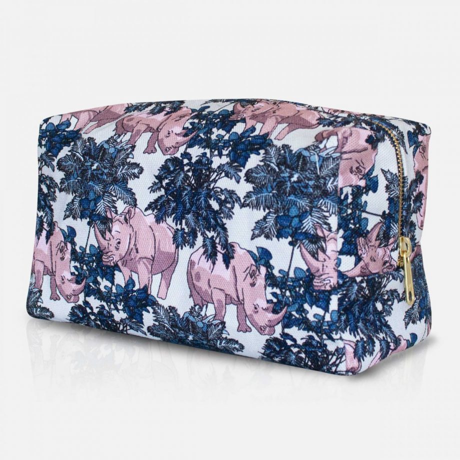 Rhino Print Wash Bag - pink and blue