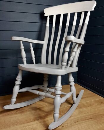 Two-tone grey and white painted wooden rocking chair