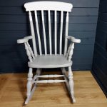 Two-tone grey and white painted wooden rocking chair