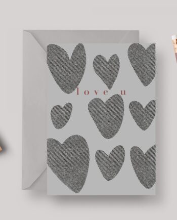 Love You Black A6 Greeting Card with Grey Envelope Occasion Wedding Anniversary