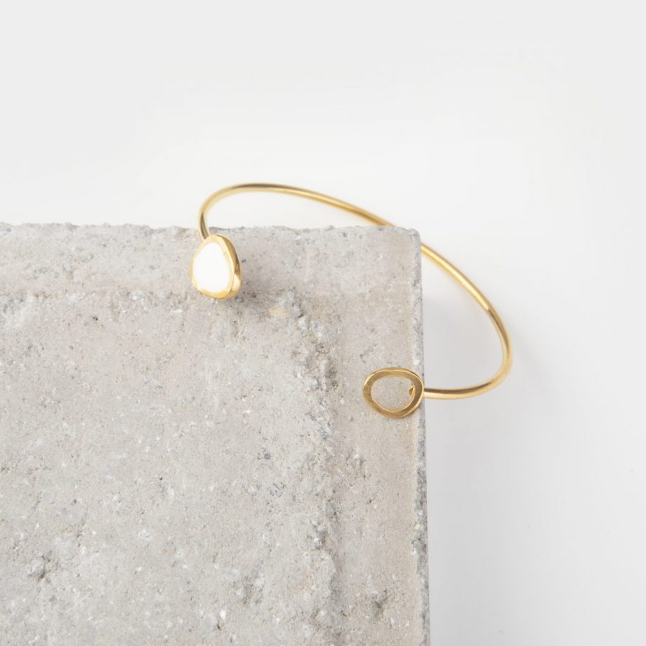 Gold and Enamel Cuff Bangle with white enamel