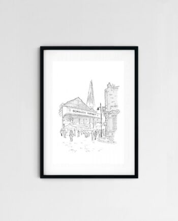 Borough Market sketch, London artwork, signed print