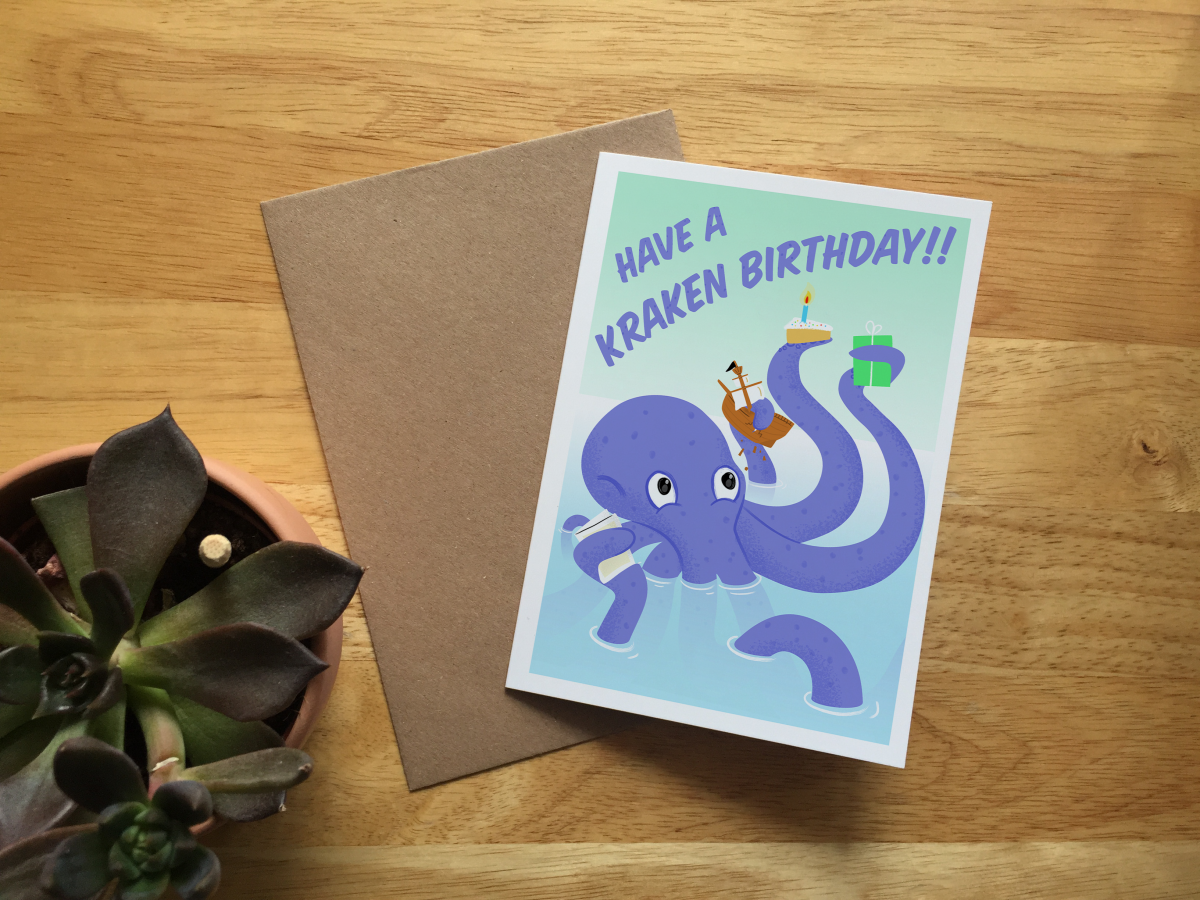 Have a Kraken Birthday | Mythology greeting card | Octopus | Puns ...