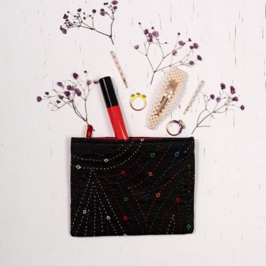 Black hand embroidered coin purse