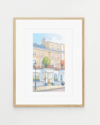 Dogs on a Kensington street, London Artwork, signed print