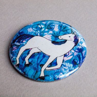 The Blue Unicorn Illustrated Round Pocket Mirror