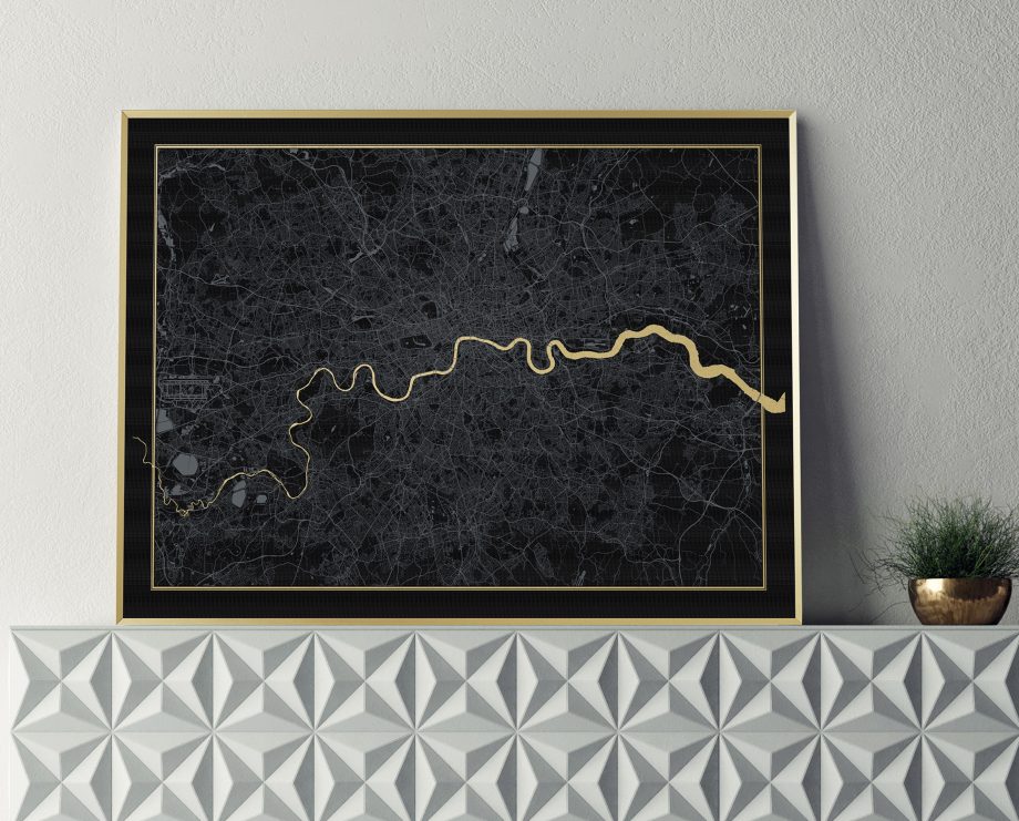 London Map Screen Print - Black and Gold