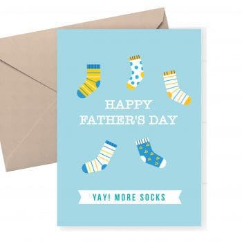 Father's Day Card - Yay more socks. A blue card with a variety of socks