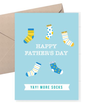 Father's Day Card - Yay more socks. A blue card with a variety of socks