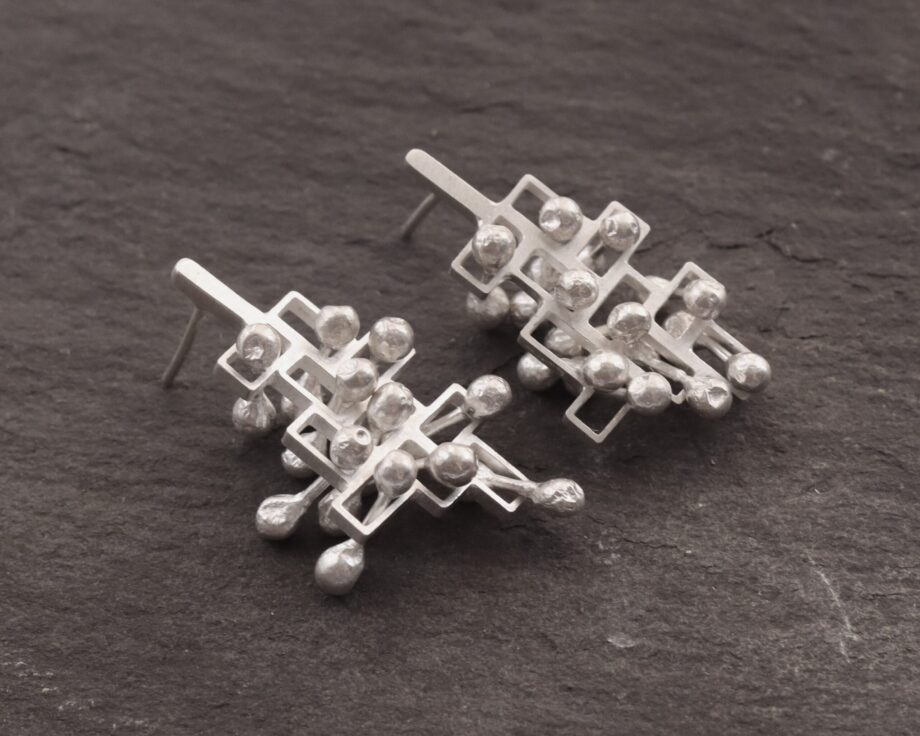 Kinetic large silver stud Statement earrings, style 2.