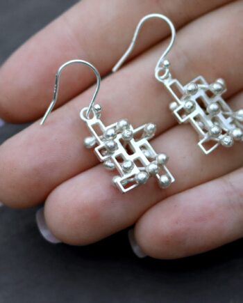 Kinetic large silver drop Statement earrings, style 2.