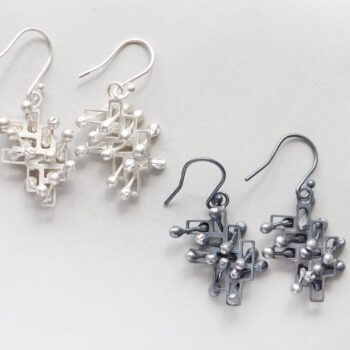 Kinetic large silver drop Statement earrings, style 1.