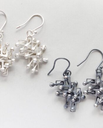 Kinetic large silver drop Statement earrings, style 1.