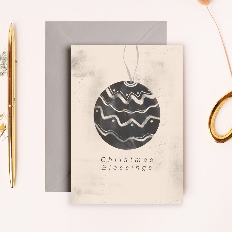 Christmas Blessings Bauble Greeting Card - with Grey Envelope