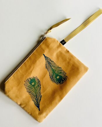 Velvet Make-up Bag with Peacock Feather Print