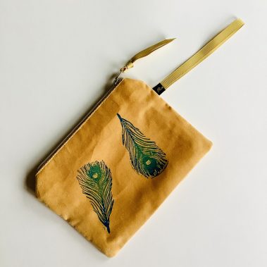 Velvet Make-up Bag with Peacock Feather Print