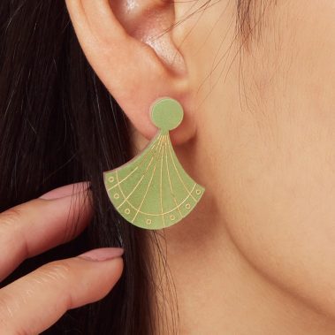 Jade Stone Art deco Fan Stud earrings
