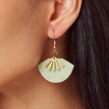 Natural Jade Stone Brass Art deco earrings