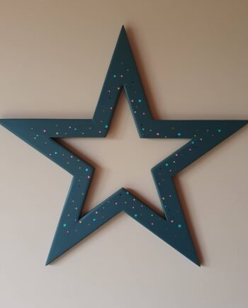 Blue with dot design painted wooden star wreath