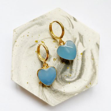 Blue Jade heart shaped Gold plated earrings