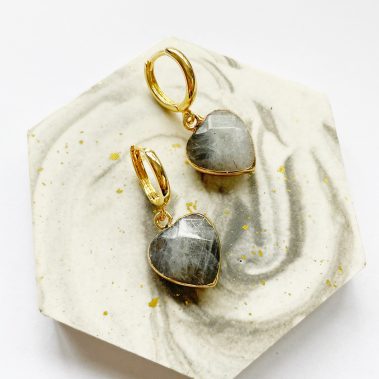Labradorite heart charm hoop earrings