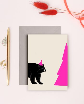 Christmas Bear Card with Neon Pink Ink