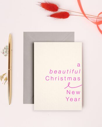 'Beautiful Christmas and New Year Neon Pink’ A6 Greeting Card with Grey Envelope