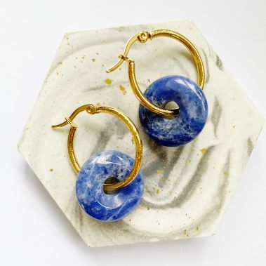 Gold hoops with marble sky Blue stone
