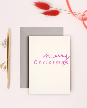 Merry Christmas Neon Pink Greeting Card
