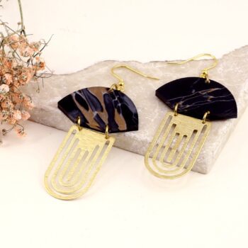 Art deco acrylic gold vermeil Fan Drop Earrings