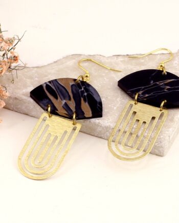 Art deco acrylic gold vermeil Fan Drop Earrings