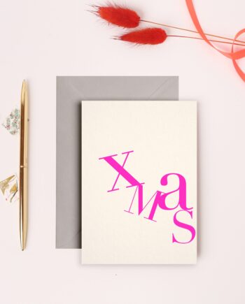 ‘XMAS Neon Pink’ A6 Greeting Card with Grey Envelope