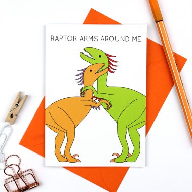 Raptor Dinosaur Valentine's day card