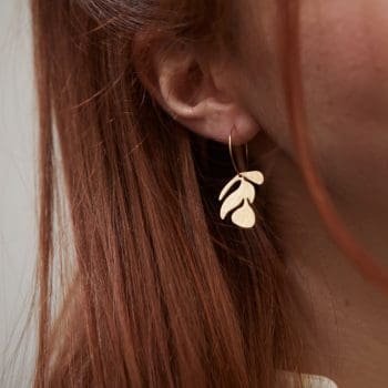 Leaf Hoop Earrings Brass