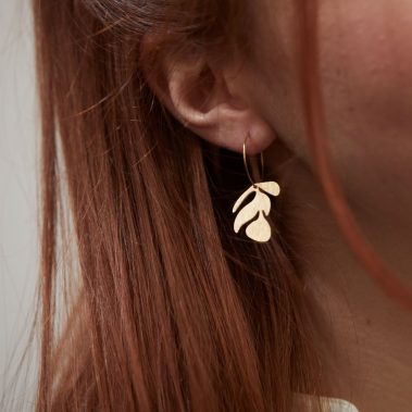 Leaf Hoop Earrings Brass