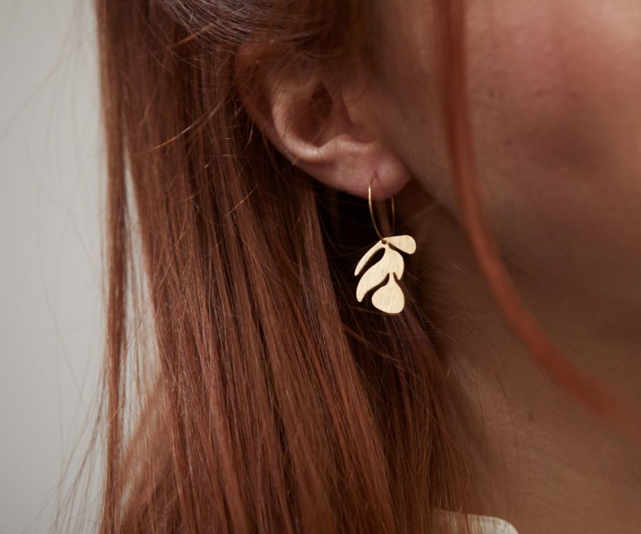 Leaf Hoop Earrings Brass