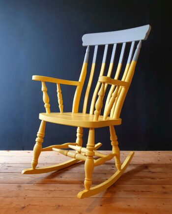 Two-tone yellow and grey painted wooden rocking chair