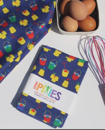 Buckets and Spades organic cotton tea towel