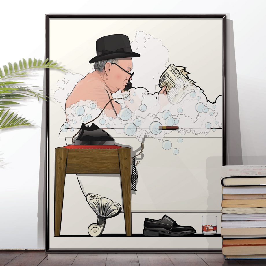 Churchill in the bath Print