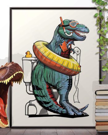 Dinosaurs Tyrannosaurus on the Toilet Print