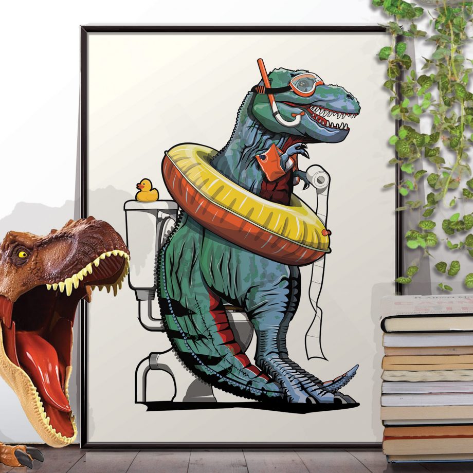 Dinosaurs Tyrannosaurus on the Toilet Print