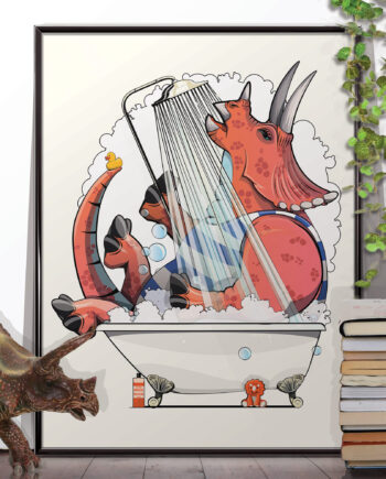 Dinosaurs Triceratops in the Bathtub Print