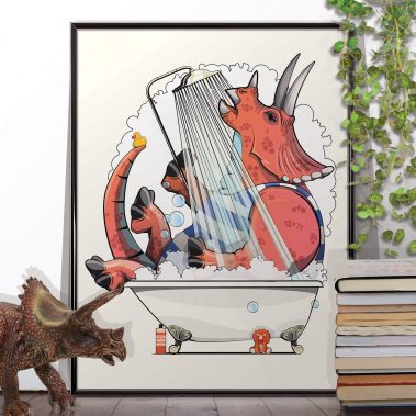 Dinosaurs Triceratops in the Bathtub Print