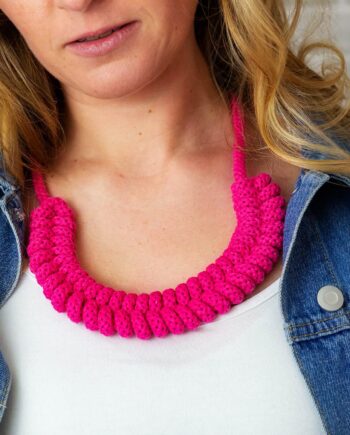 Fuchsia Knotted statement necklace, Sustainable boho necklace