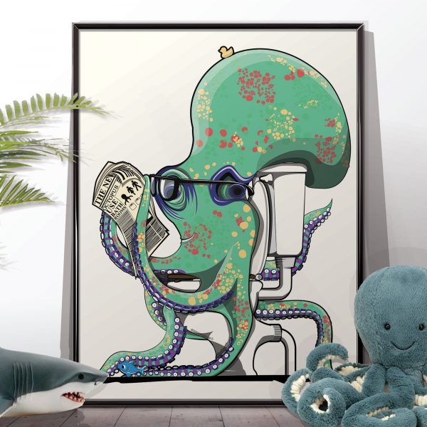 Octopus on the Toilet Art Print
