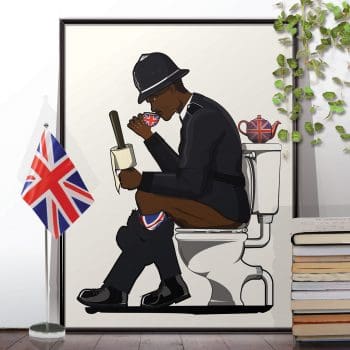 British Police Officer on the Toilet Funny Bathroom Humour Art Print
