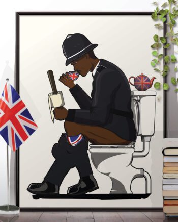 British Police Officer on the Toilet Funny Bathroom Humour Art Print