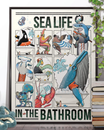 Sea life Animals in the Bathroom, Funny Bathroom Humour Art Print