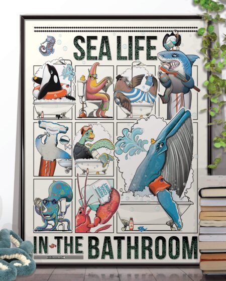 Sea life Animals in the Bathroom, Funny Bathroom Humour Art Print